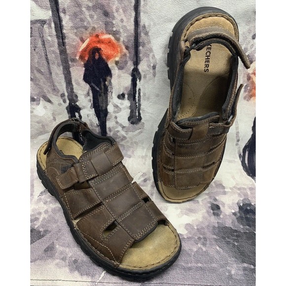 Skecher Other - Skechers Men's Brown Leather Gladiator Fisherman Sandals 60395 Size 10